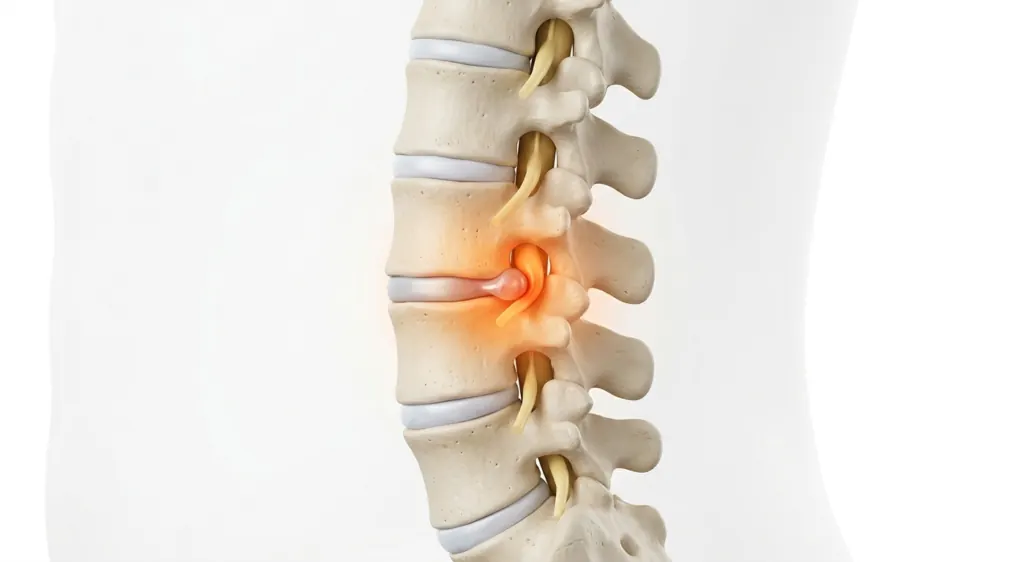 Illustrazione anatomica del disco intervertebrale e delle strutture vicine